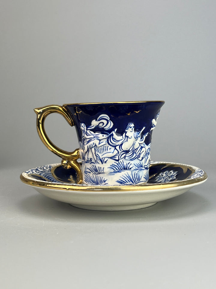Coppia di Tazzine da Caffè Capodimonte – Porcellana Blu e Oro, Stile Classico
