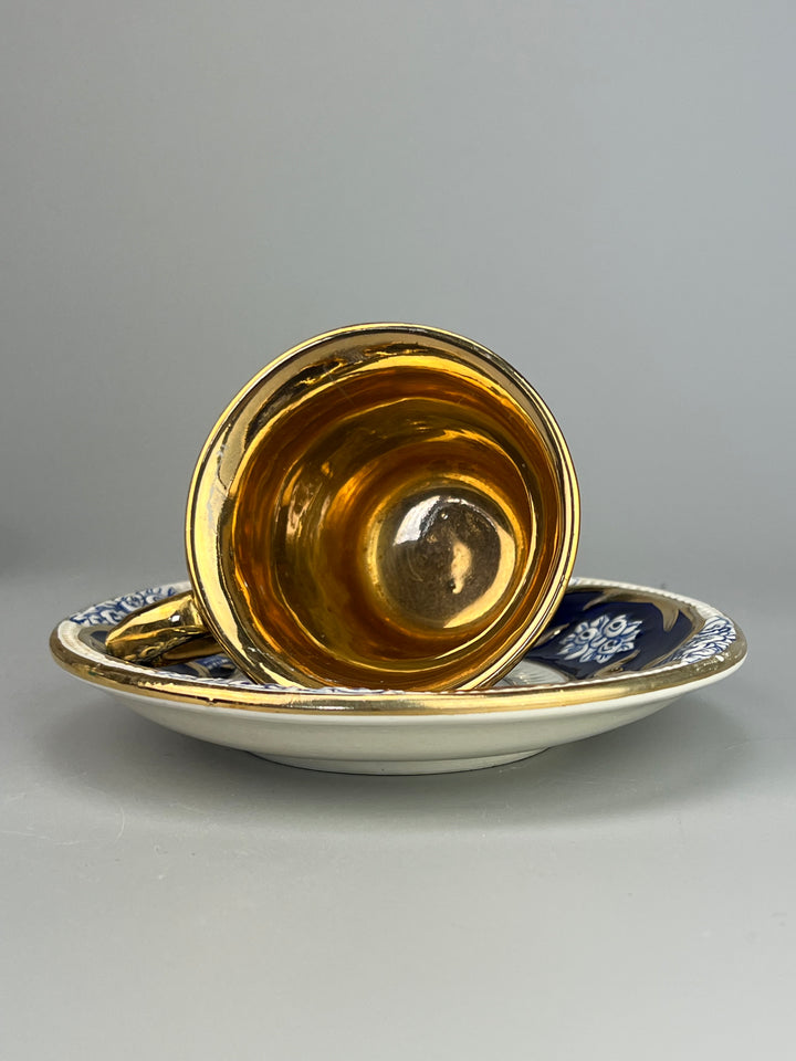 Coppia di Tazzine da Caffè Capodimonte – Porcellana Blu e Oro, Stile Classico
