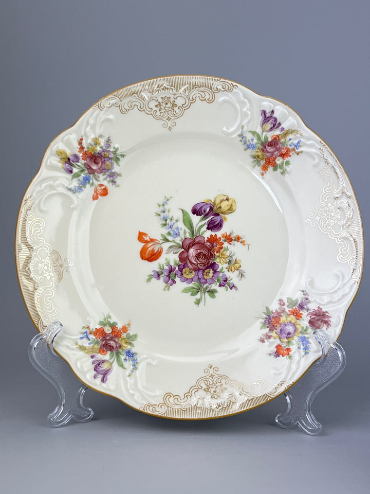 Trio da Tè in Porcellana Bavaria Schumann – Decorazione Floreale e Bordo Oro, Vintage