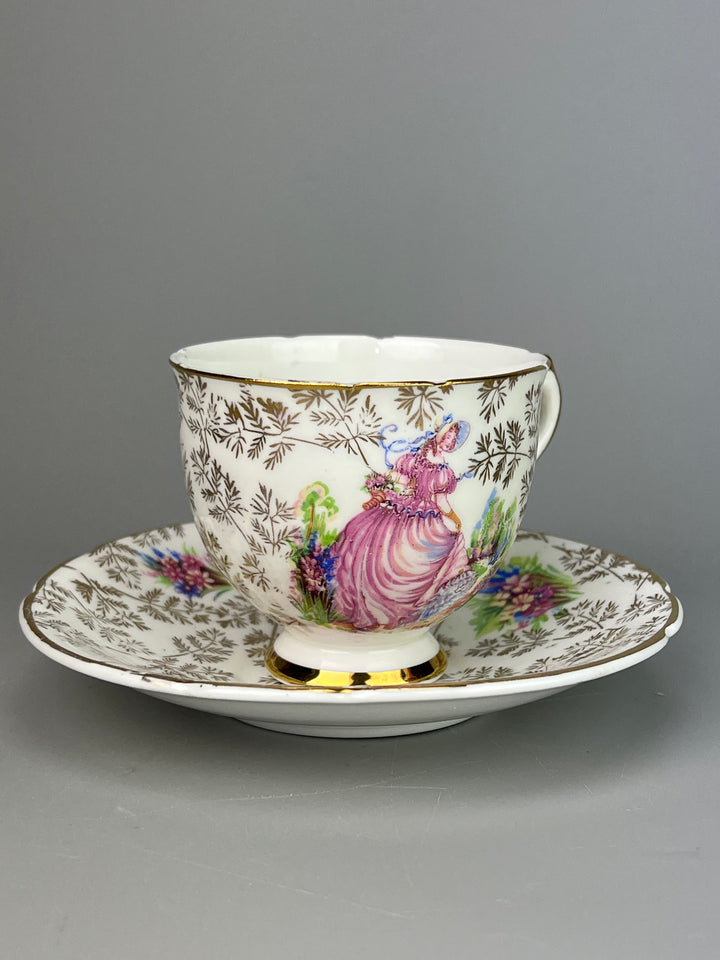 Trio da Tè Stanley – Porcellana Inglese con Scena Galante e Oro, Vintage
