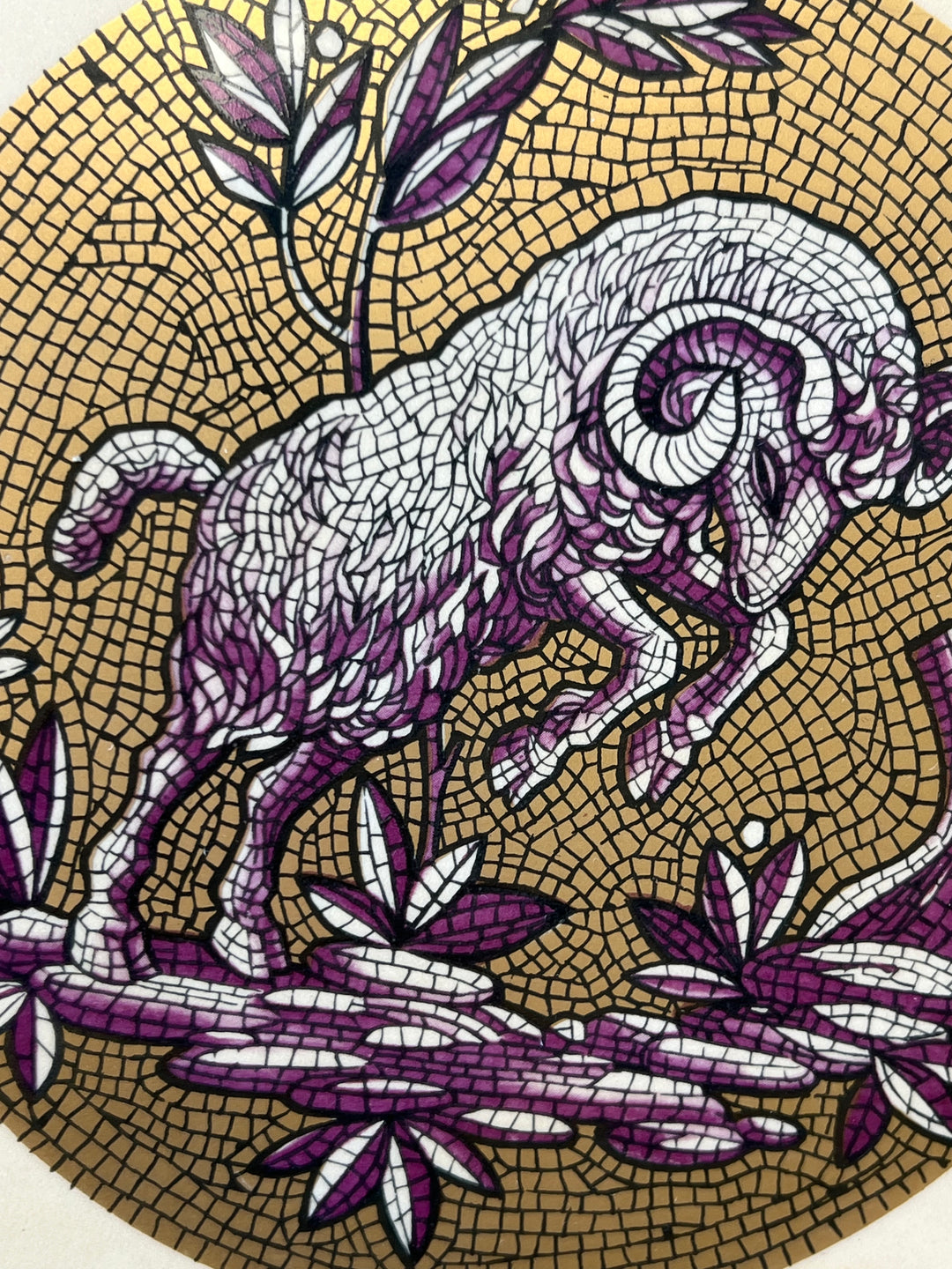 Quadro “Ariete” effetto mosaico decorativo su mattonella