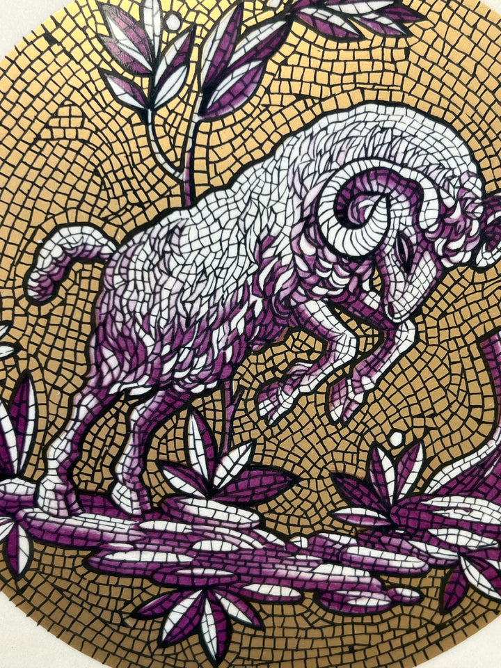 Quadro “Ariete” effetto mosaico decorativo su mattonella