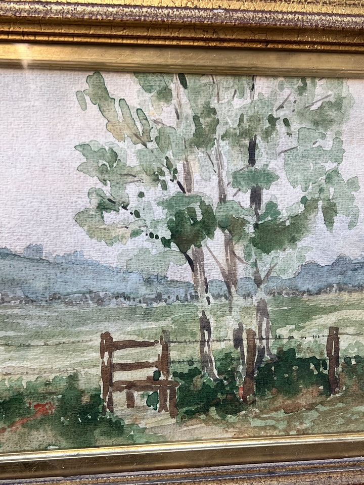 Quadro Paesaggio acquerello su carta cornice dorata
