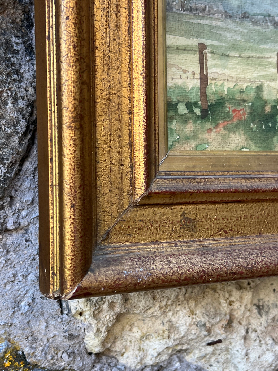 Quadro Paesaggio acquerello su carta cornice dorata