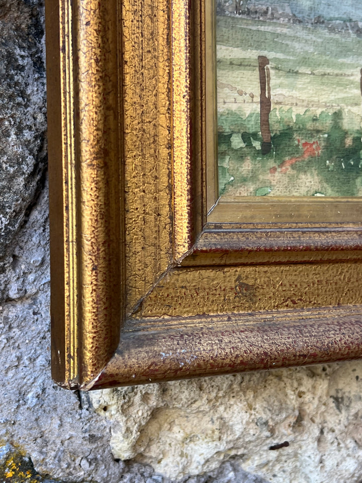 Quadro Paesaggio acquerello su carta cornice dorata