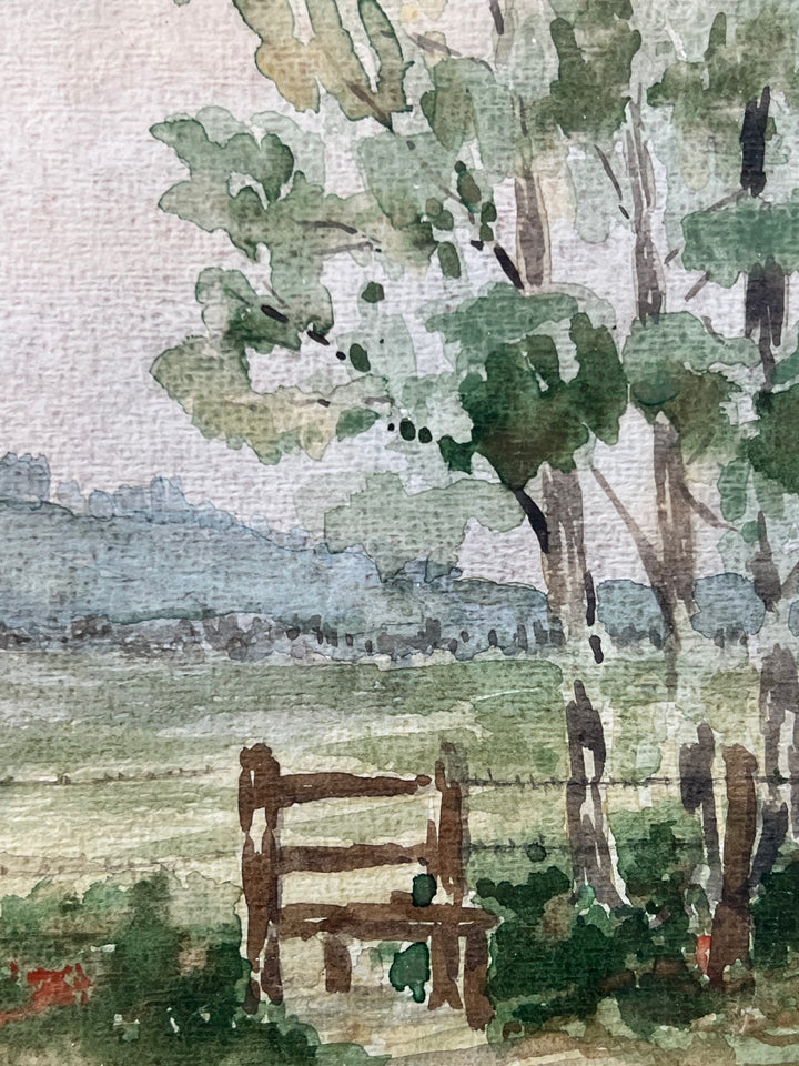 Quadro Paesaggio acquerello su carta cornice dorata