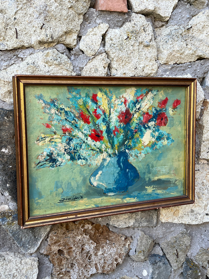Quadro olio su tavolo bouquet