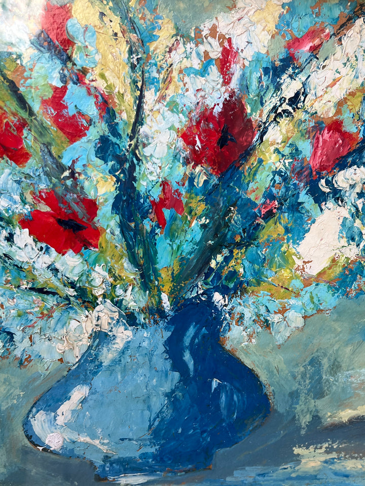 Quadro olio su tavolo bouquet