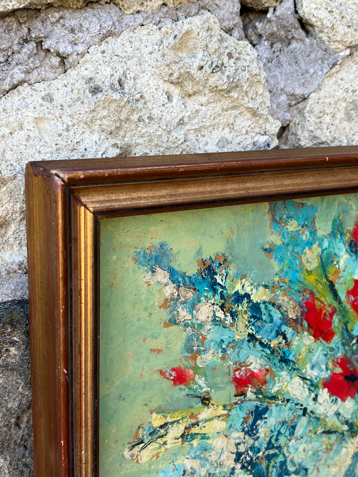 Quadro olio su tavolo bouquet