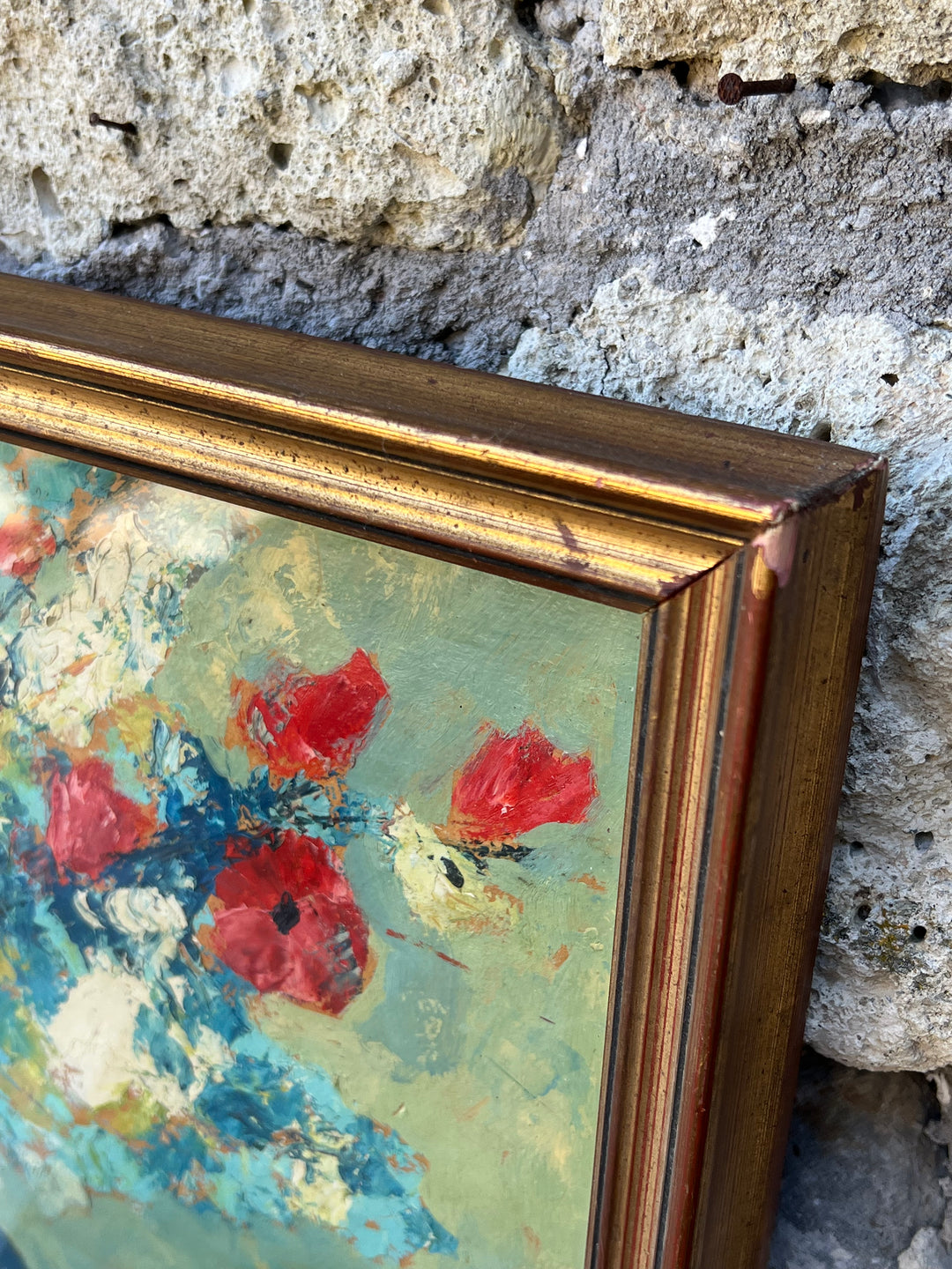 Quadro olio su tavolo bouquet