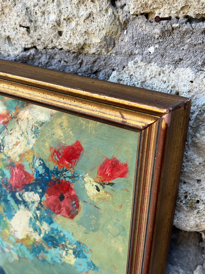 Quadro olio su tavolo bouquet