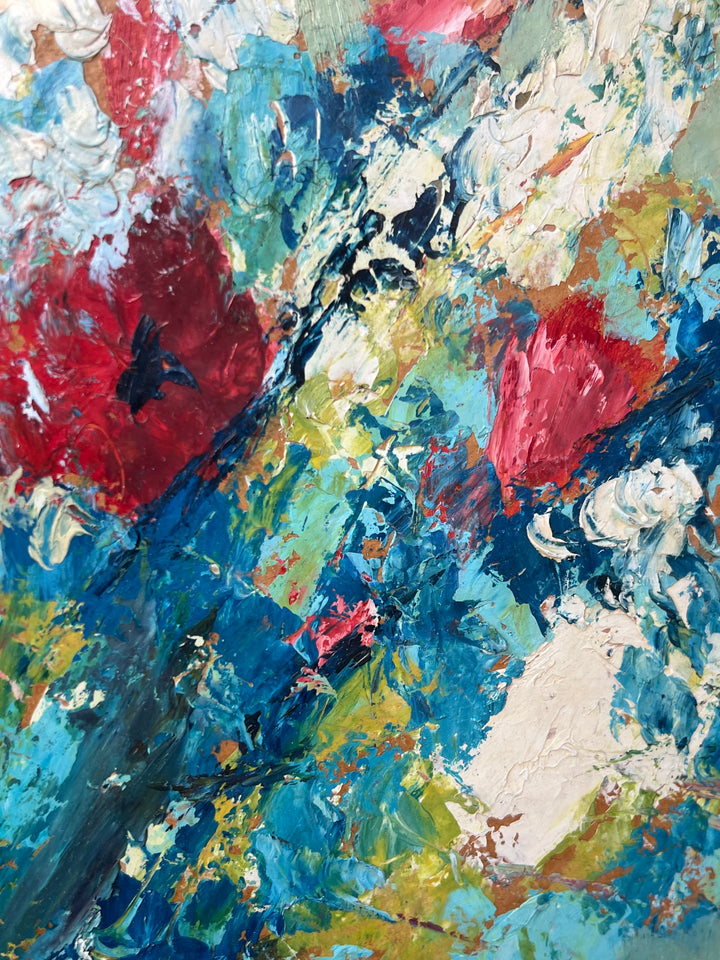 Quadro olio su tavolo bouquet