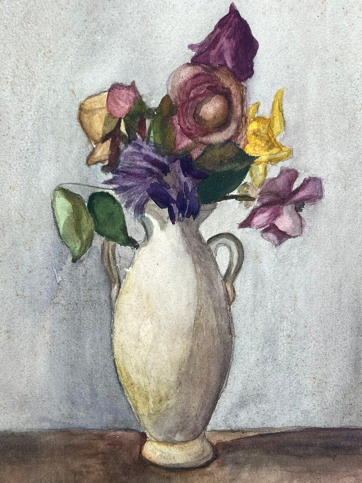 Acquarello su Carta – Natura Morta con Fiori in Vaso