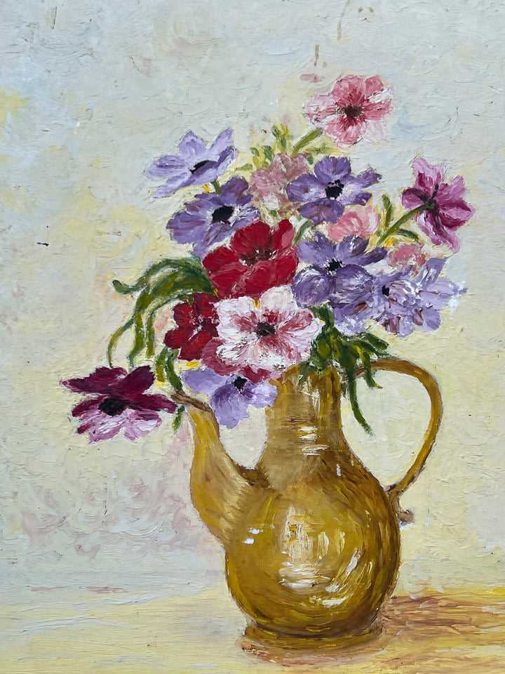 Olio su Tela – Natura Morta con Fiori in Brocca
