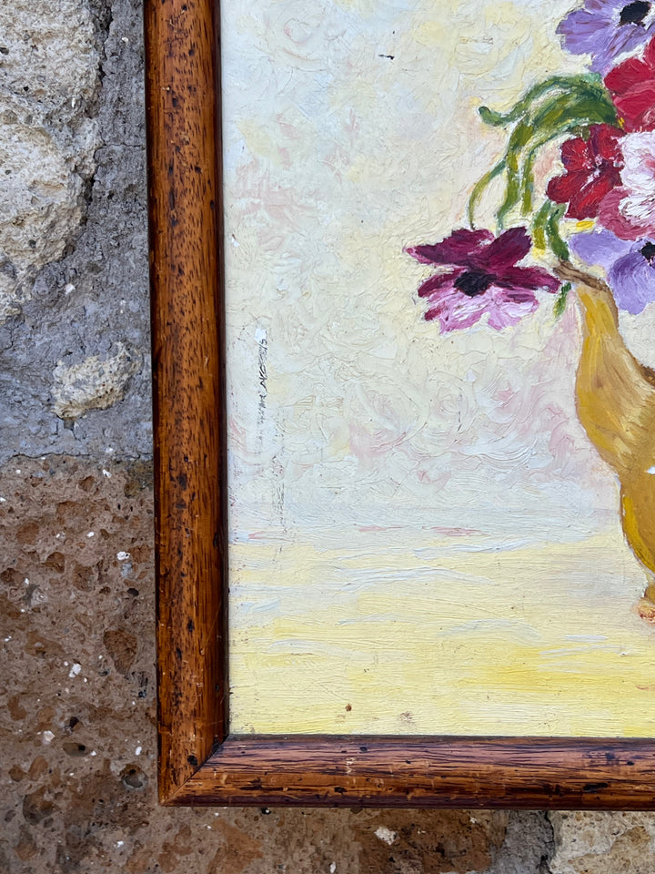 Olio su Tela – Natura Morta con Fiori in Brocca