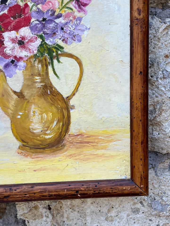 Olio su Tela – Natura Morta con Fiori in Brocca