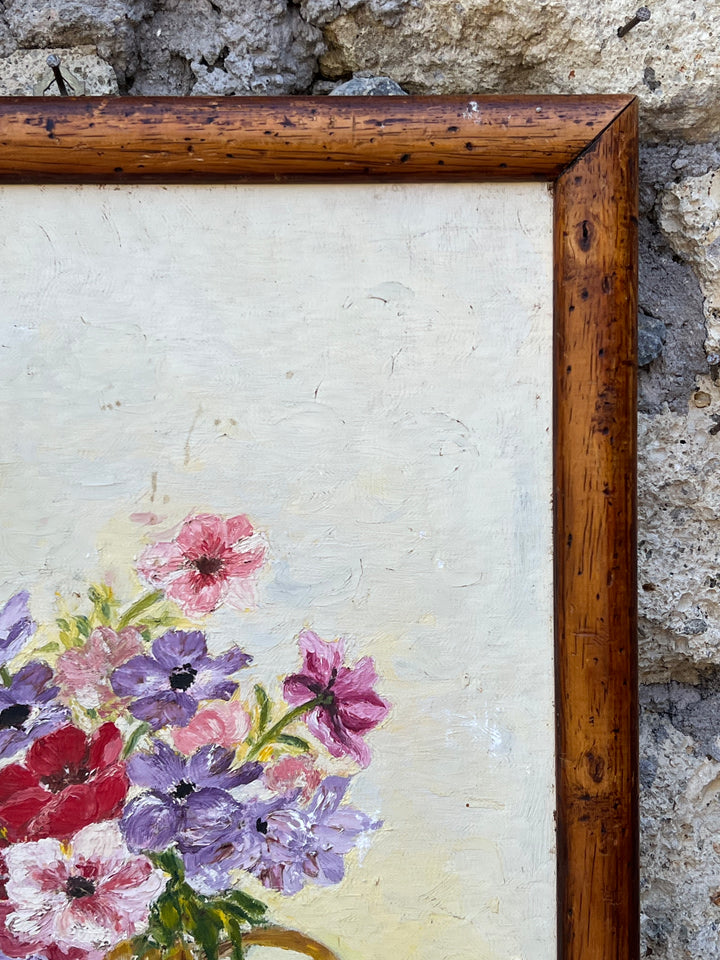 Olio su Tela – Natura Morta con Fiori in Brocca