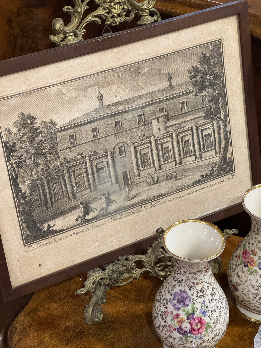 Incisione originale XVIII secolo Giuseppe Vasi Villa Madama Roma con cornice