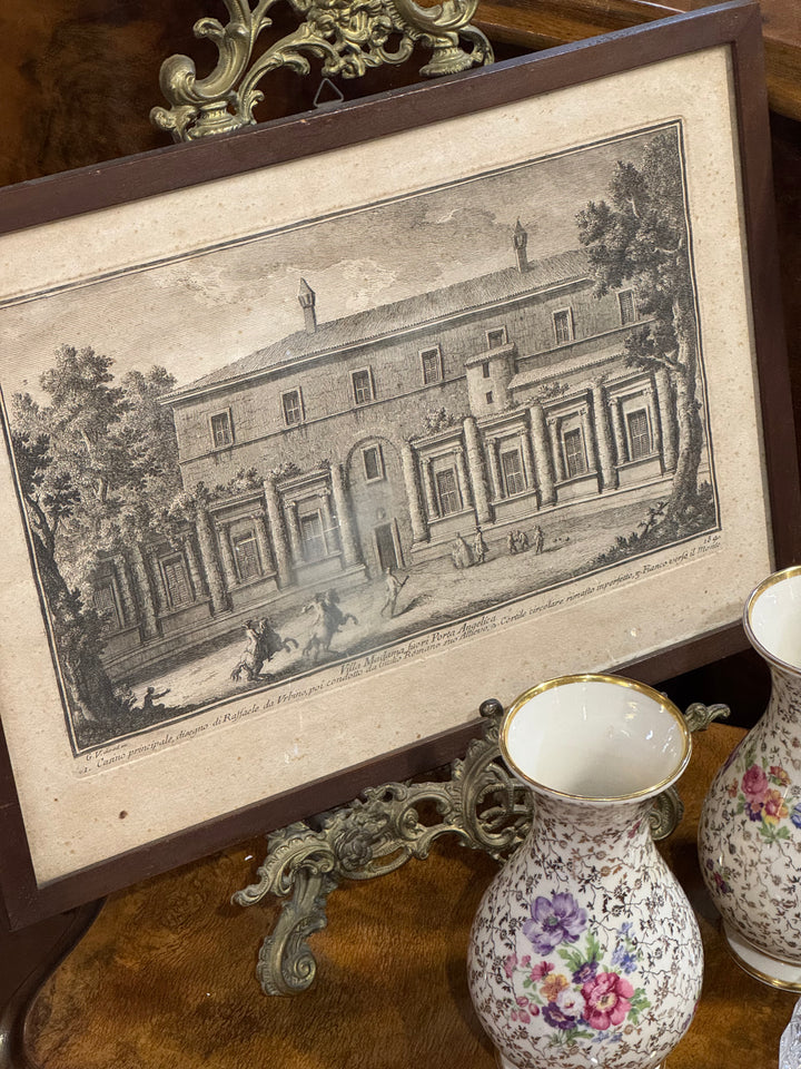 Incisione originale XVIII secolo Giuseppe Vasi Villa Madama Roma con cornice
