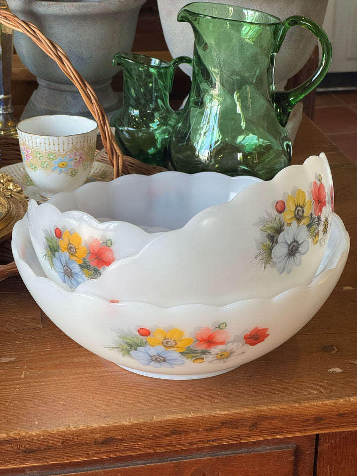 Insalatiere in vetro Arcopal France con decoro floreale