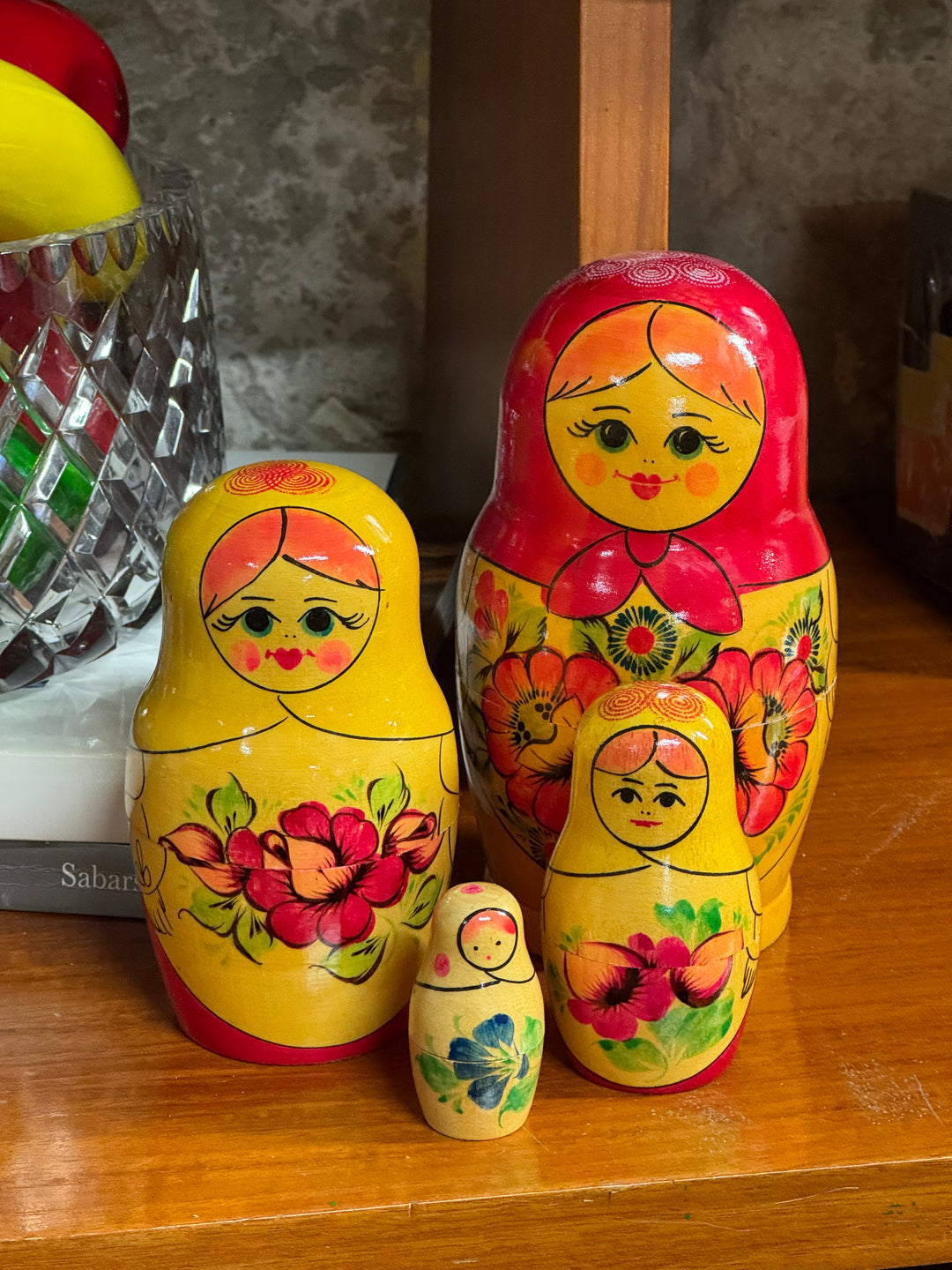 Matrioska russa vintage in legno dipinto 11 pezzi anni 70