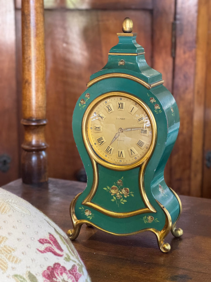 Orologio da Tavolo Luxor Swiss Made Verde e Oro Stile Rococò Vintage