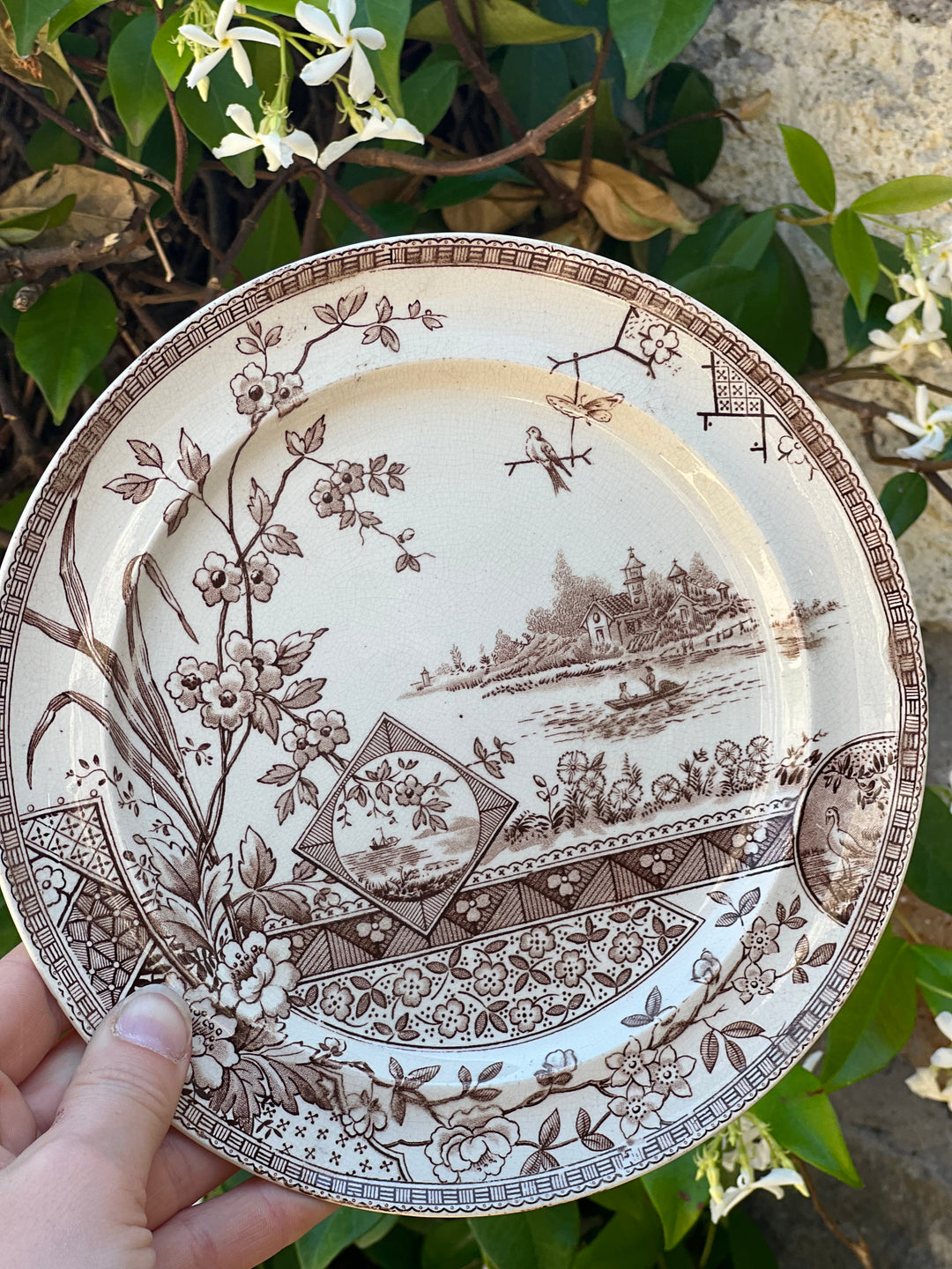 iatto Antico Edge Malkin & Co – Decoro “Mysore” in Transferware Seppia, Fine ‘800