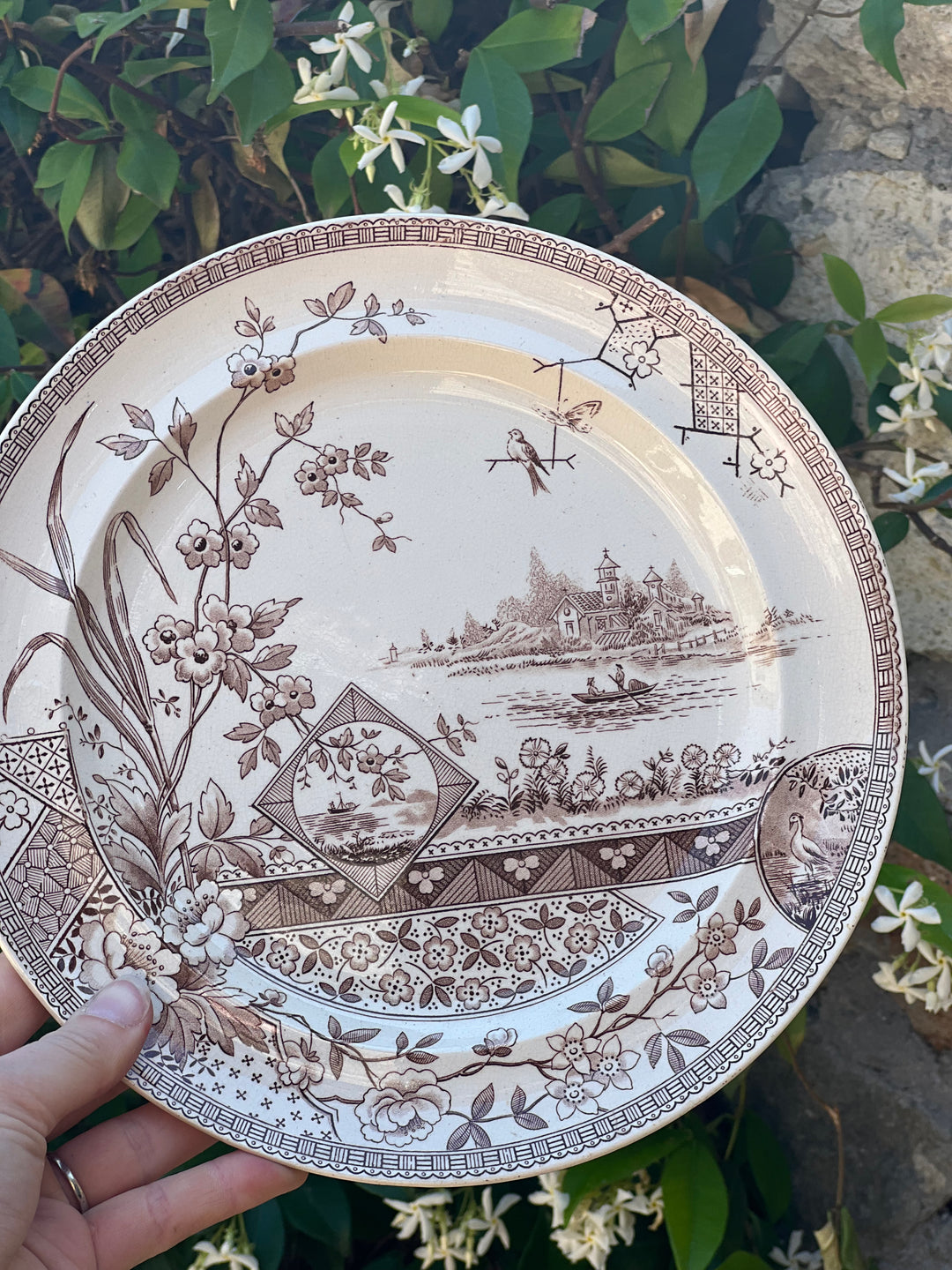iatto Antico Edge Malkin & Co – Decoro “Mysore” in Transferware Seppia, Fine ‘800