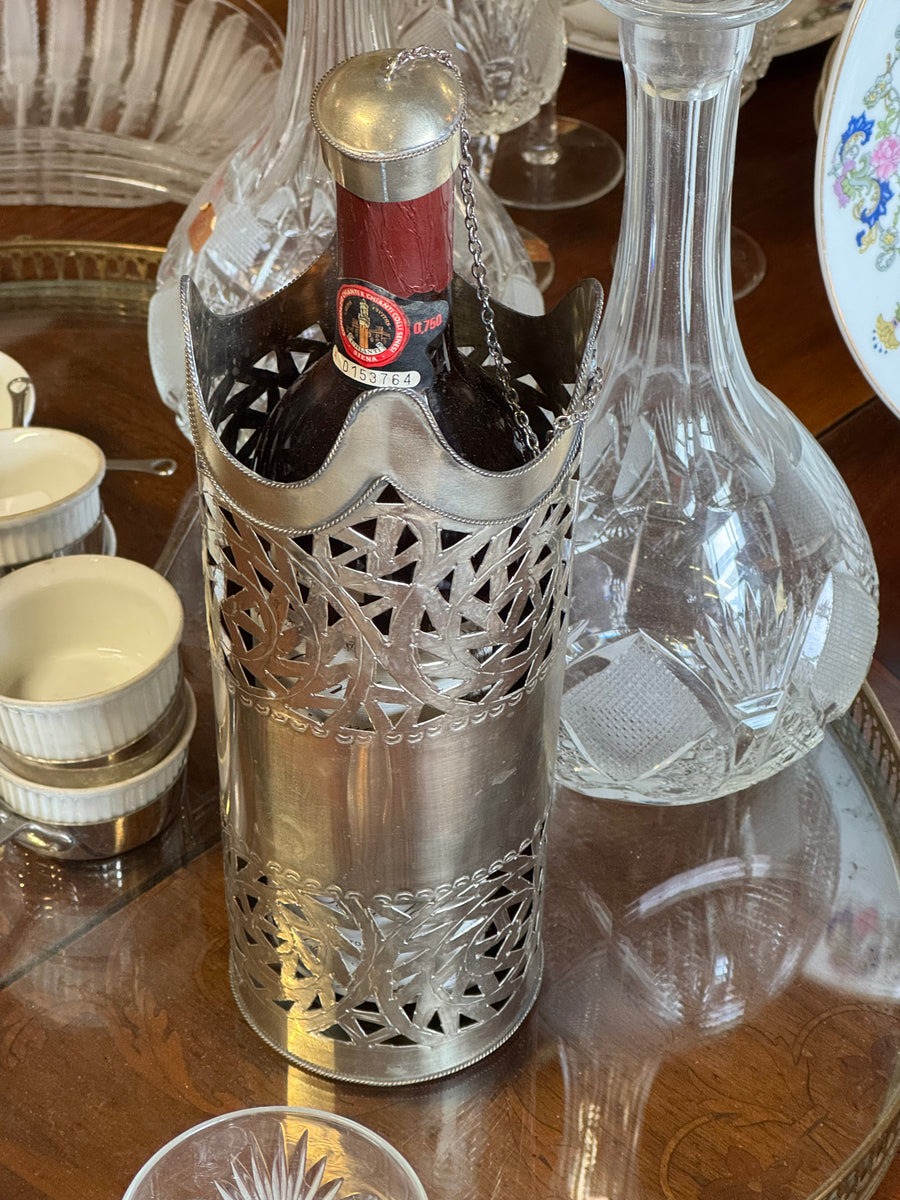 Portabottiglie decorativo in metallo traforato con coperchio