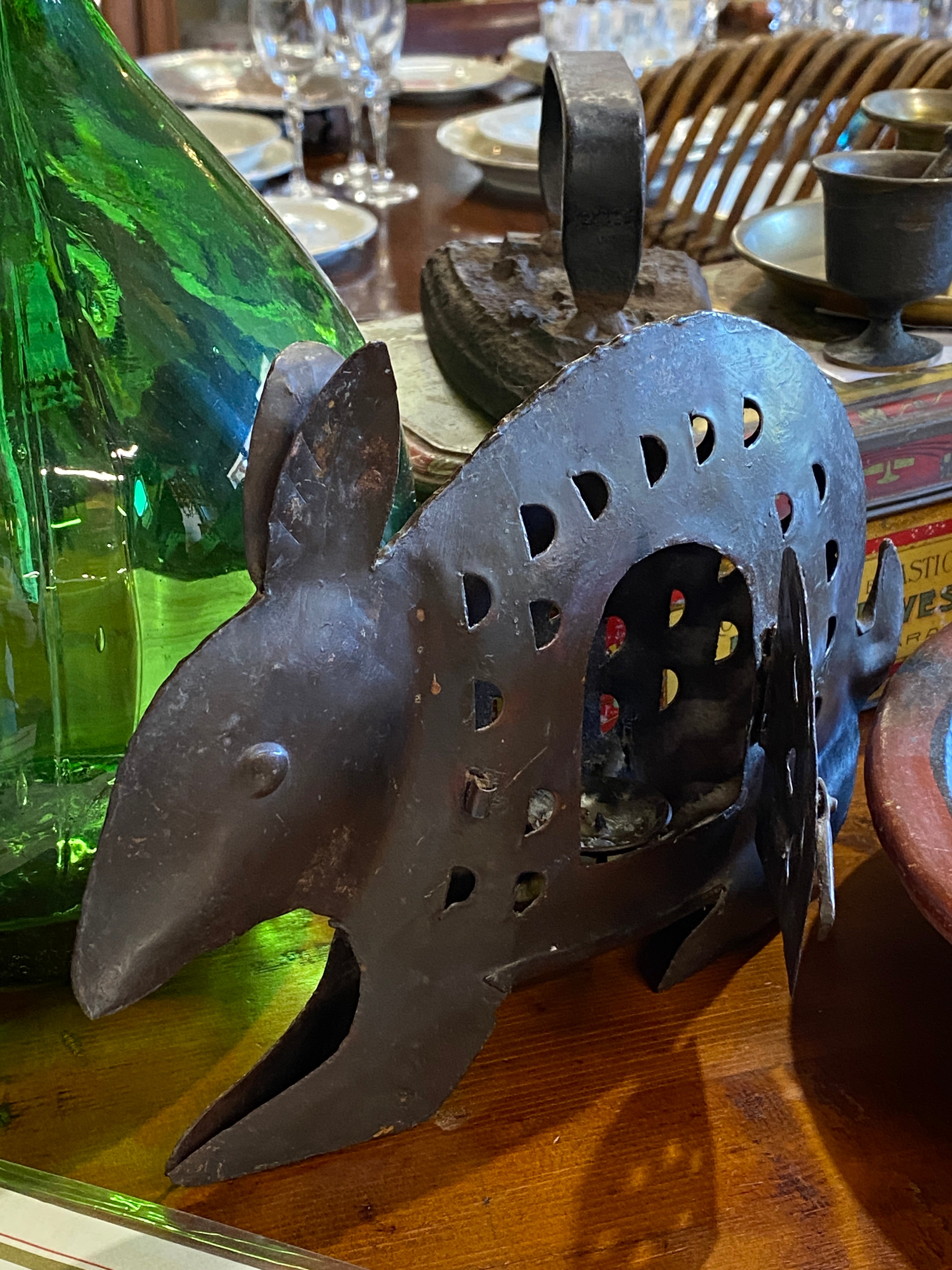 Statua Coniglio Con Lanterna In Alluminio Pressofuso SPI Casa – Altezza 37 Cm, Patina Rustica - 2