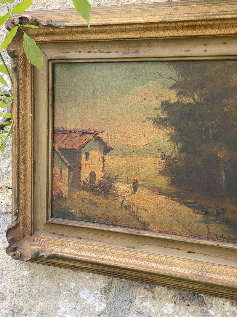 Quadro campagna ad olio primi novecento