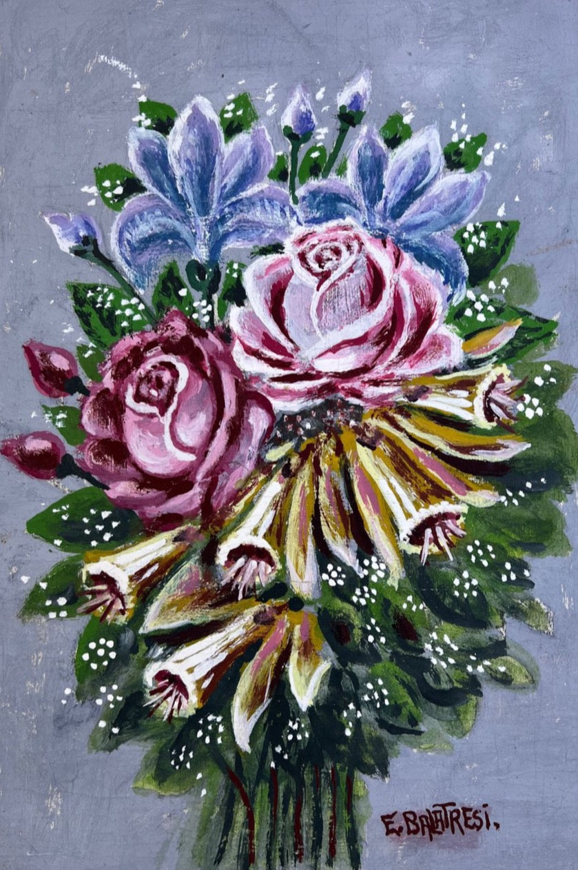 Quadro olio su carta con raffigurazione di un bouquet di fiori misti molto colorato. Presente la firma in basso dall'artista &nbsp;E. Balatresi.&nbsp;  Misure 37x49 cm&nbsp;  Ideale per amanti del genere botanico o come pezzo centrale in una galleria d'arte domestica, questo quadro aggiunge un tocco di eleganza naturale ovunque sia esposto.