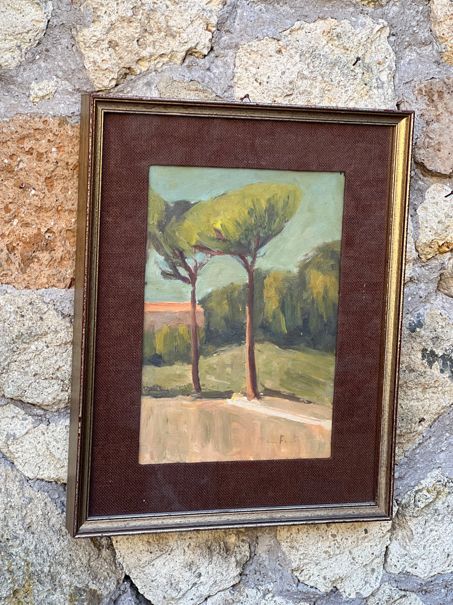 <p>Dipinto ad olio su tela a firma Ferretti raffigurante uno scorcio alberato.</p> <p>Misure 39x49 cm&nbsp;</p> <p>&nbsp;</p>