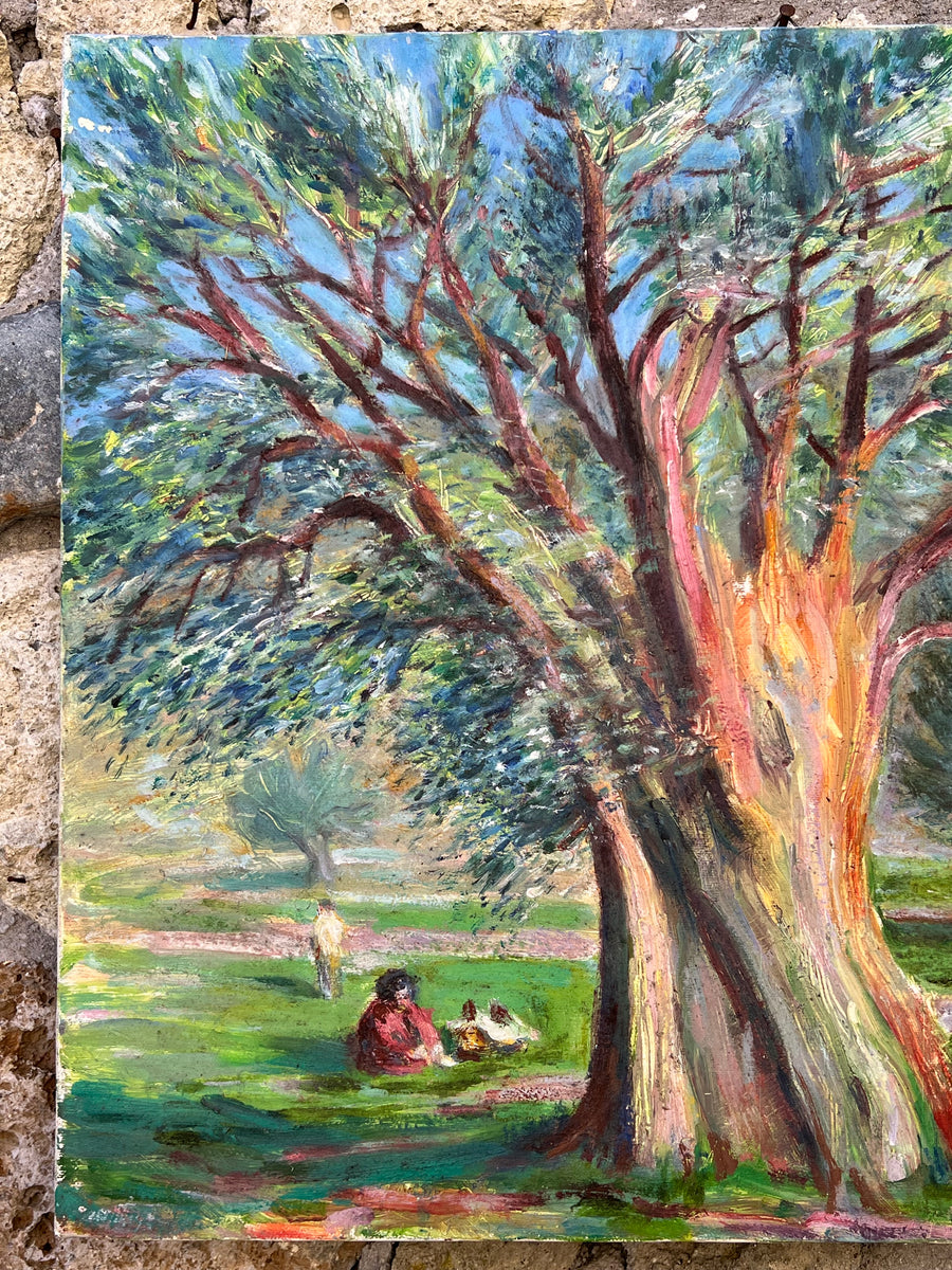<p>Quadro Olio su tela raffigurante un grande albero centrale e delle persone sul prato realizzato dal pittore P. Marelli.&nbsp;</p> <p>Perfetto per arredare un ambiente rustico o country.</p> <p>Misure 50x60 cm</p>