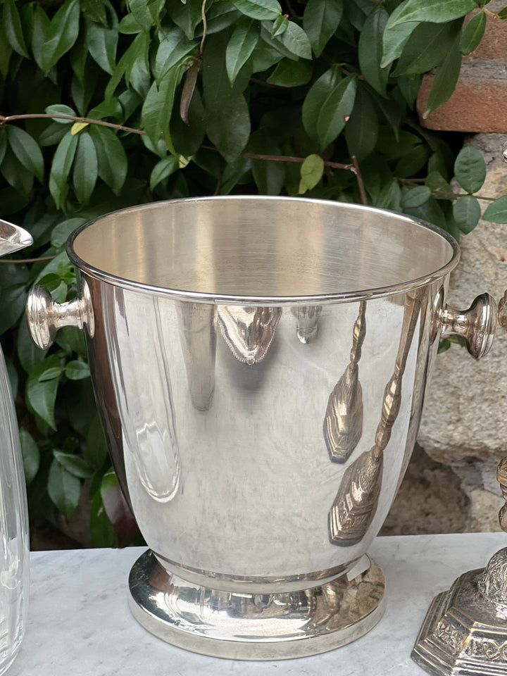 Secchiello da ghiaccio vintage in silverplate con manici laterali torniti, finitura lucida
