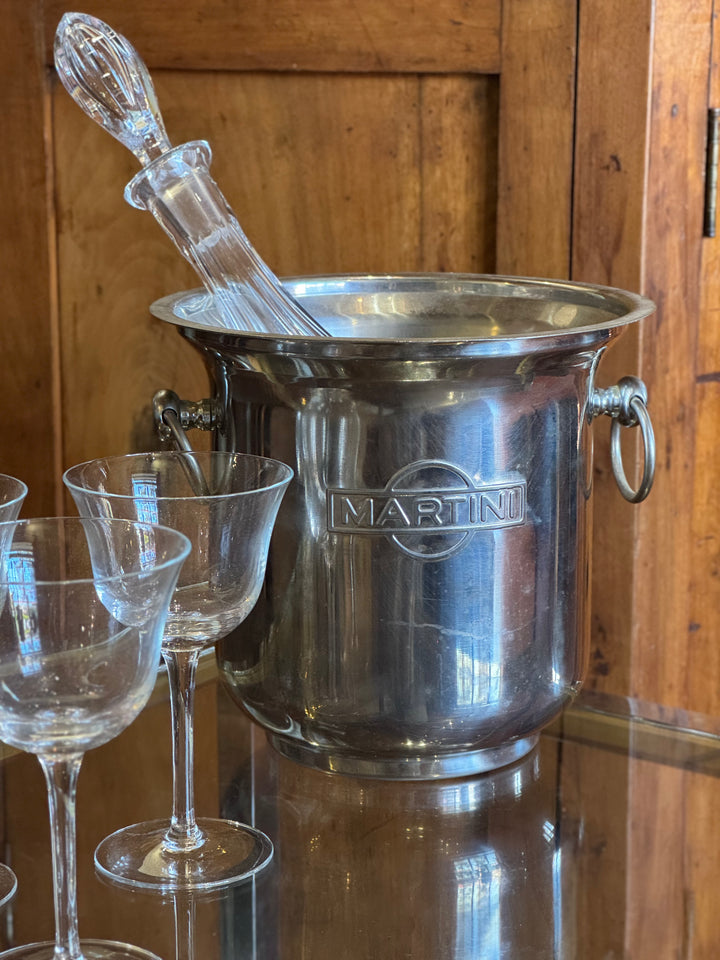 Secchiello ghiaccio Martini vintage in acciaio inox con logo in rilievo