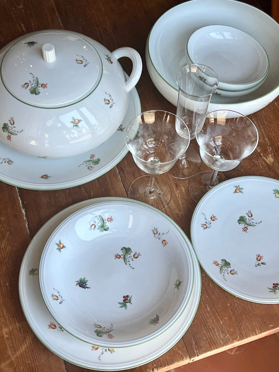 Servizio Richard Ginori per 24 persone con decoro fruttato e bordo verde