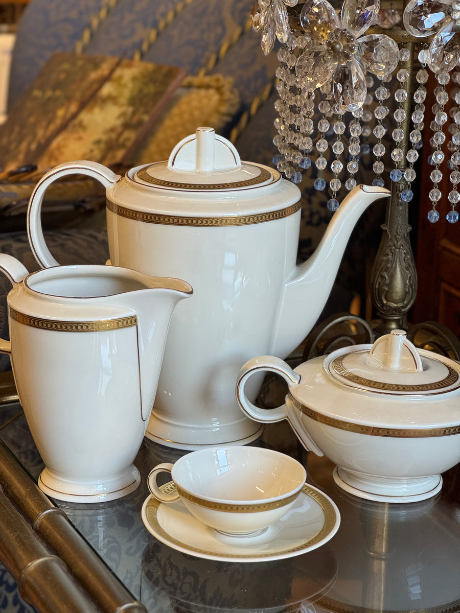 Servizio da caffè vintage EPIAG in porcellana avorio con fascia dorata