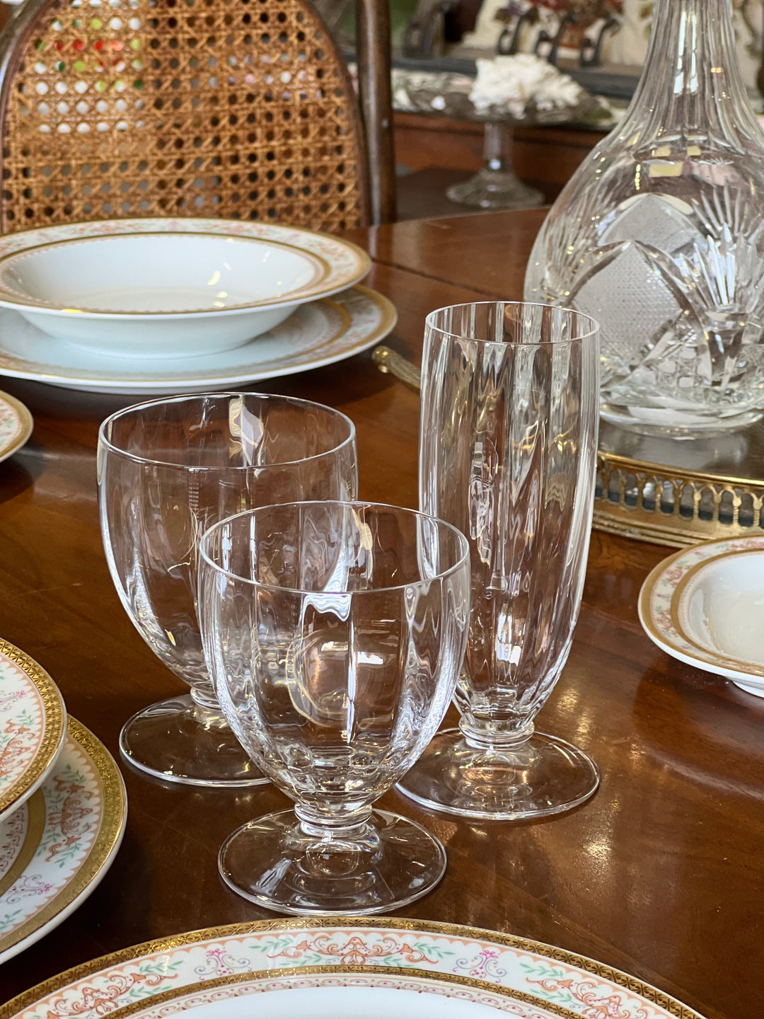 Servizio di calici in cristallo vintage per 12 persone linea liscia elegante