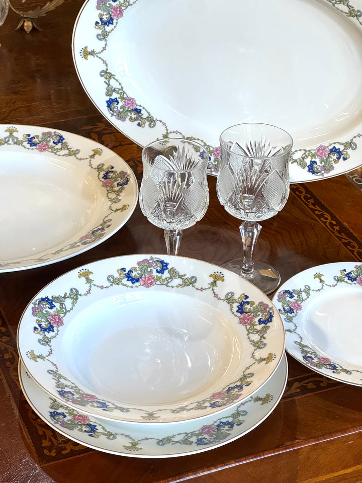Servizio piatti vintage Epiag Czechoslovakia con ghirlande floreali policrome