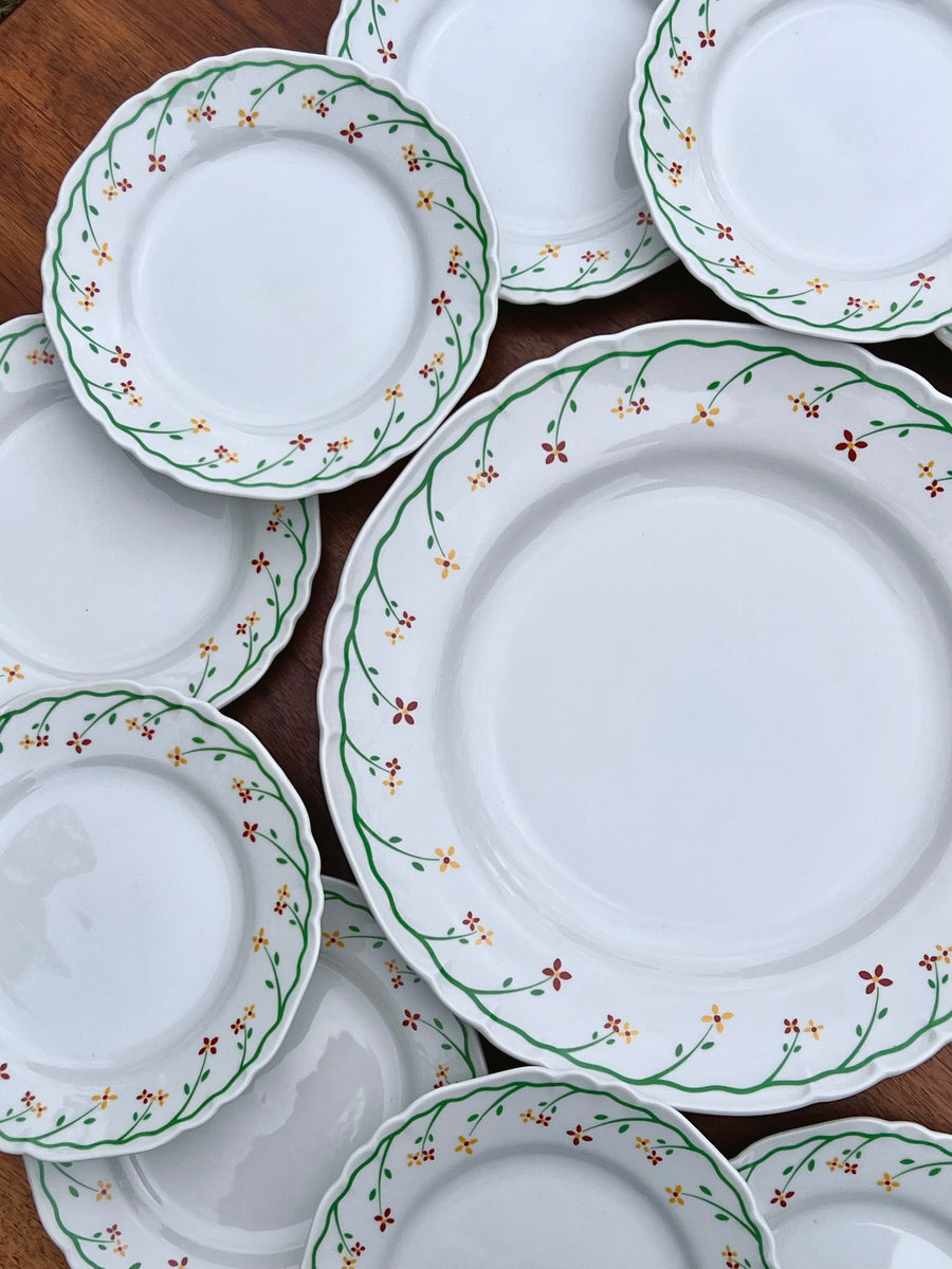 Set da dolce da dodici persone in porcellana della Richard Ginori con decoro floreale sul bordo.