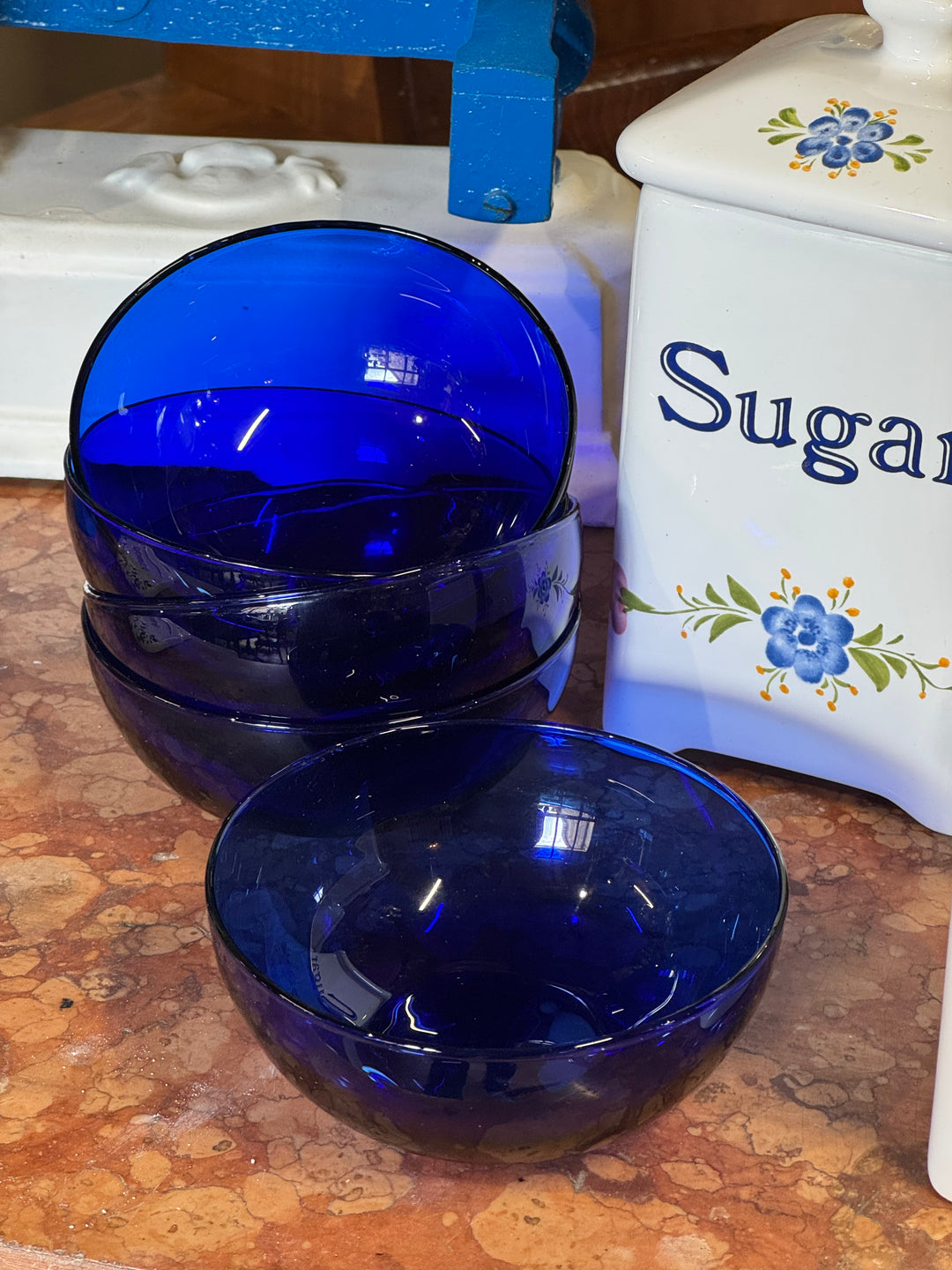 Set di dieci ciotoline in vetro blu cobalto vintage anni Settanta