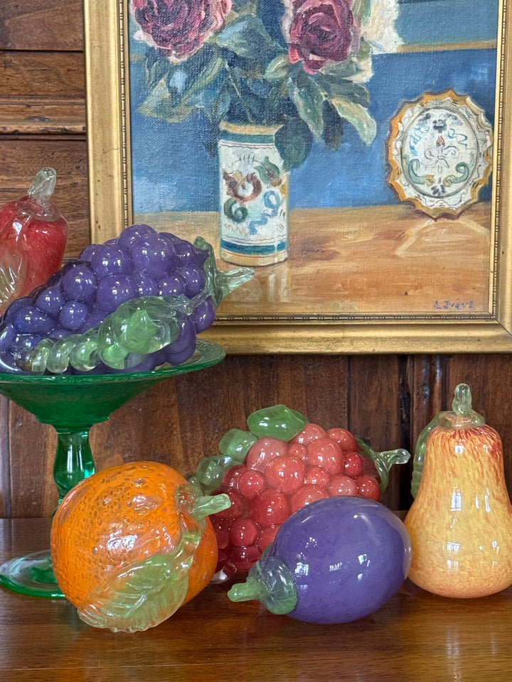 Set di frutta decorativa vintage in vetro soffiato colorato