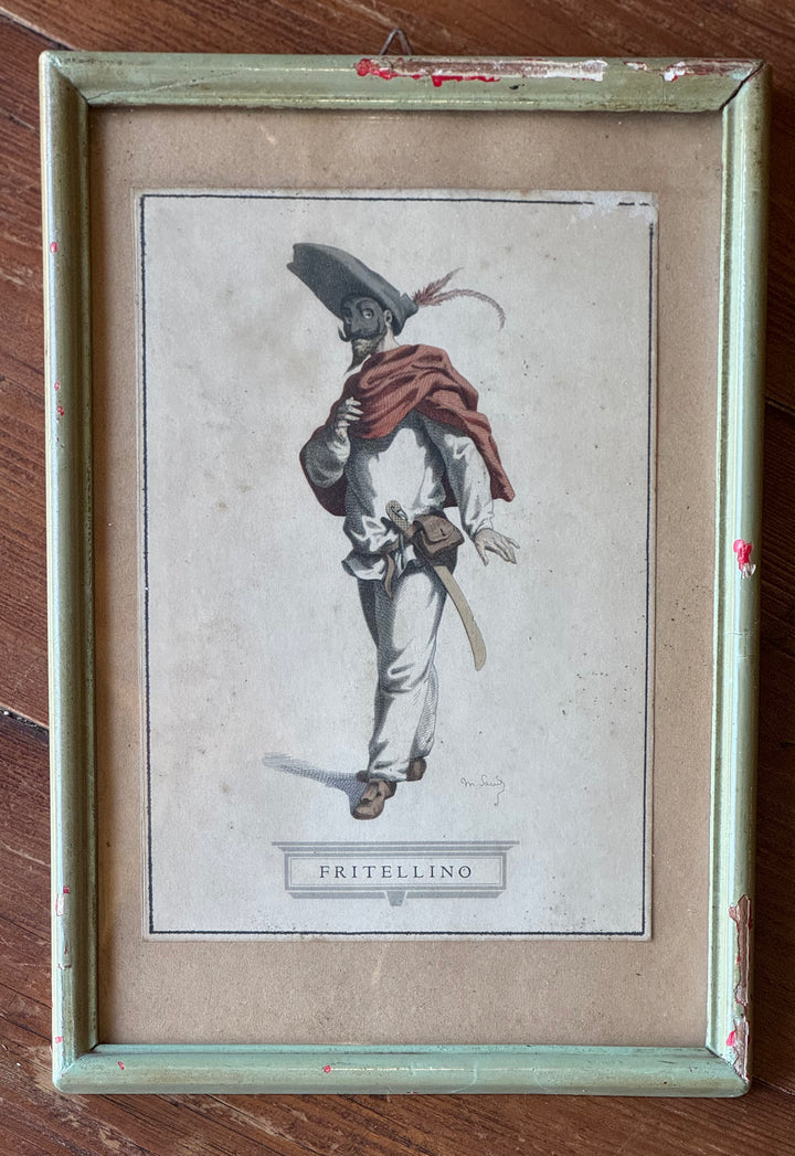 Serie vecchie Stampe personaggi commedia dell’Arte carnevaleschi incorniciati