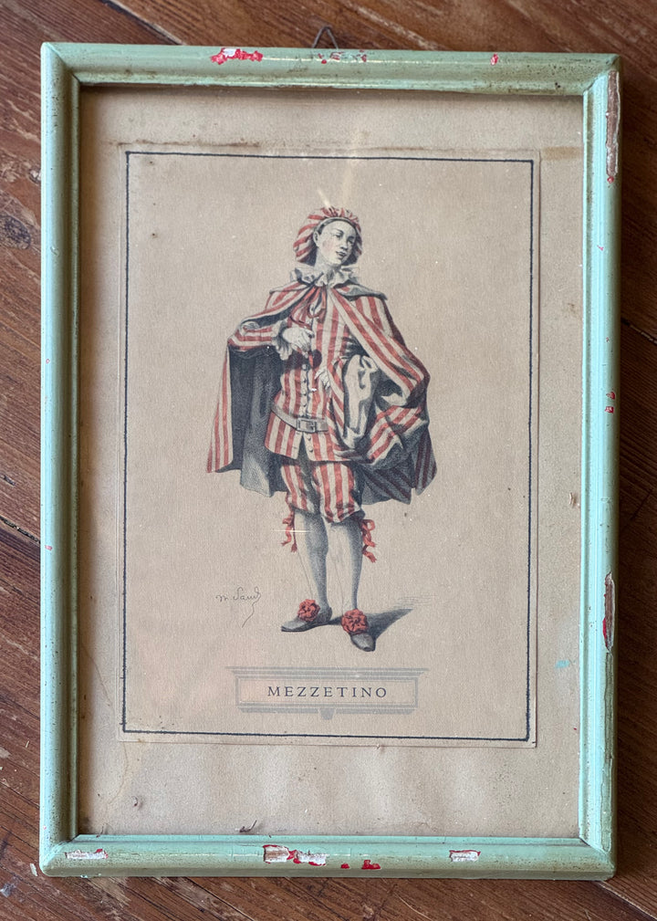 Serie vecchie Stampe personaggi commedia dell’Arte carnevaleschi incorniciati