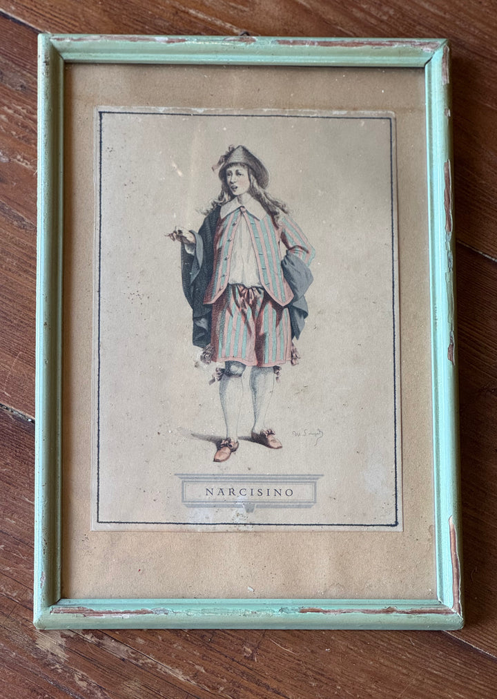 Serie vecchie Stampe personaggi commedia dell’Arte carnevaleschi incorniciati