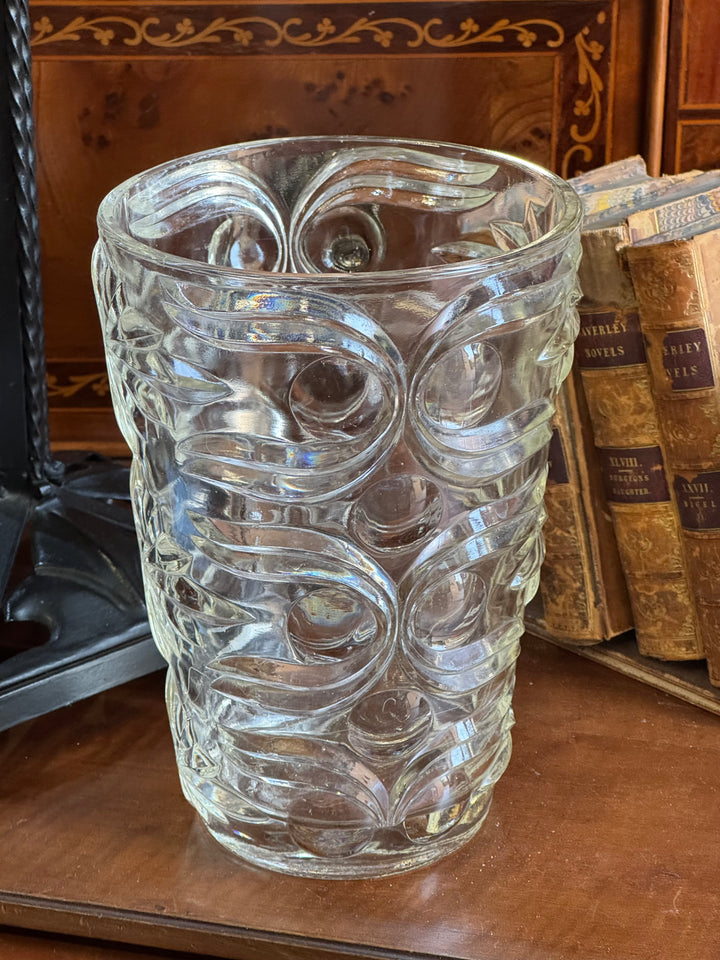 Vaso vintage in cristallo molato con motivo circolare geometrico