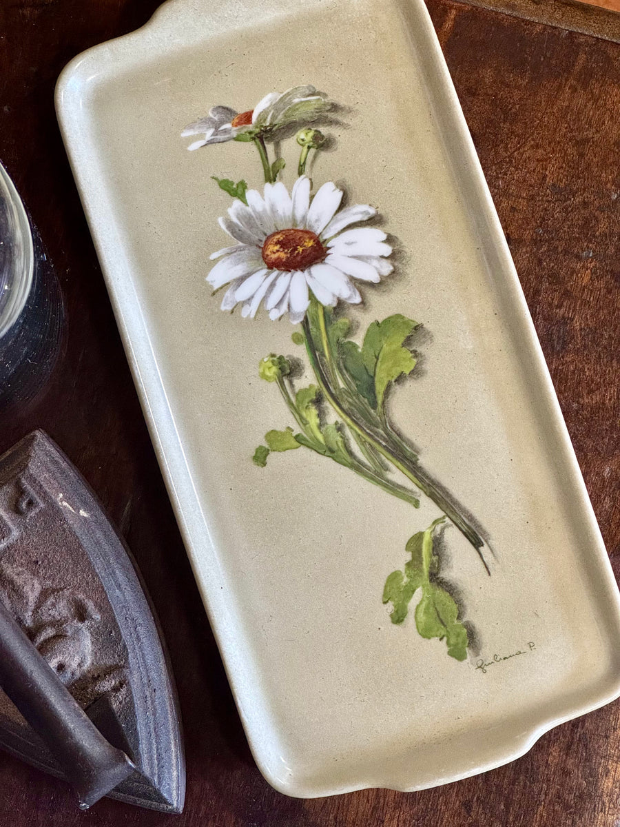 Vassoio rettangolare in porcellana Hutschenreuther con margherita dipinta a mano, 1979