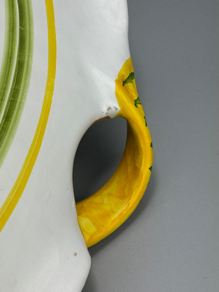 Centrotavola in ceramica dipinta a mano Deruta con decoro frutta con manici