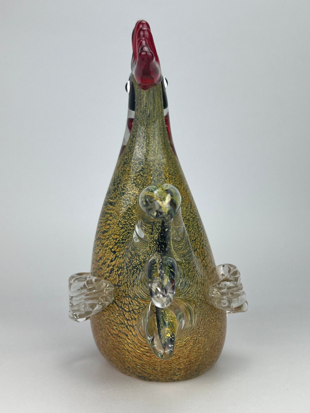 Scultura Gallo in vetro soffiato con foglia d’oro